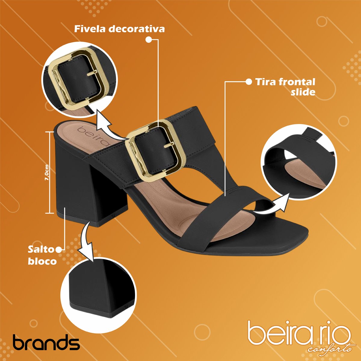 Tamanco Salto Bloco Casual Comfort Feminino Beira Rio Preto 2