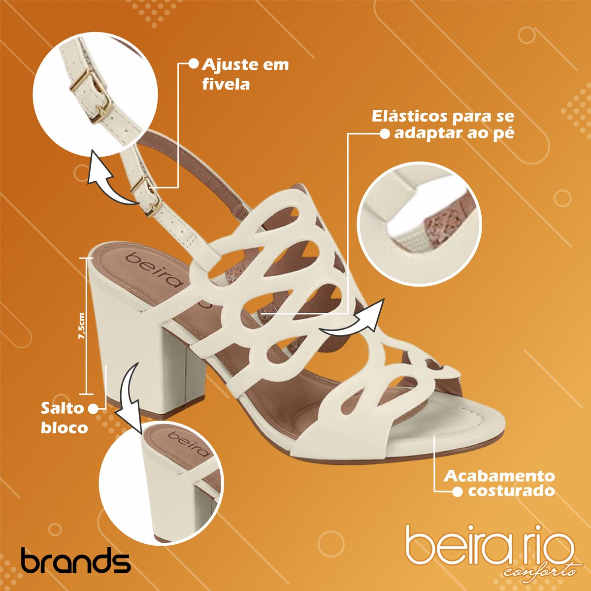 Sandália Casual Salto Bloco Médio Feminino Beira Rio Branco 2