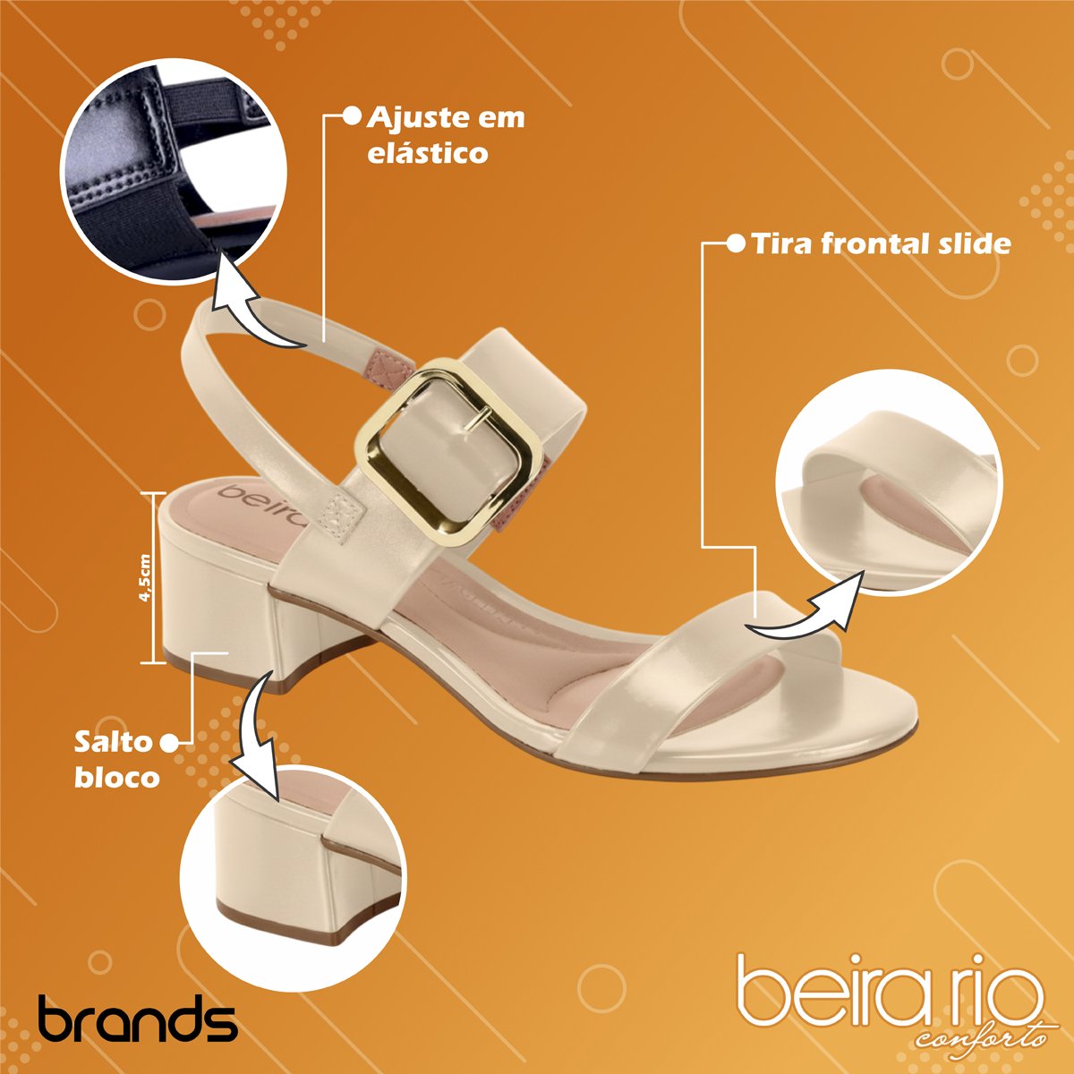 Sandália Casual Salto Bloco Baixo Ajuste Elástico Feminina Beira Rio Bege 2