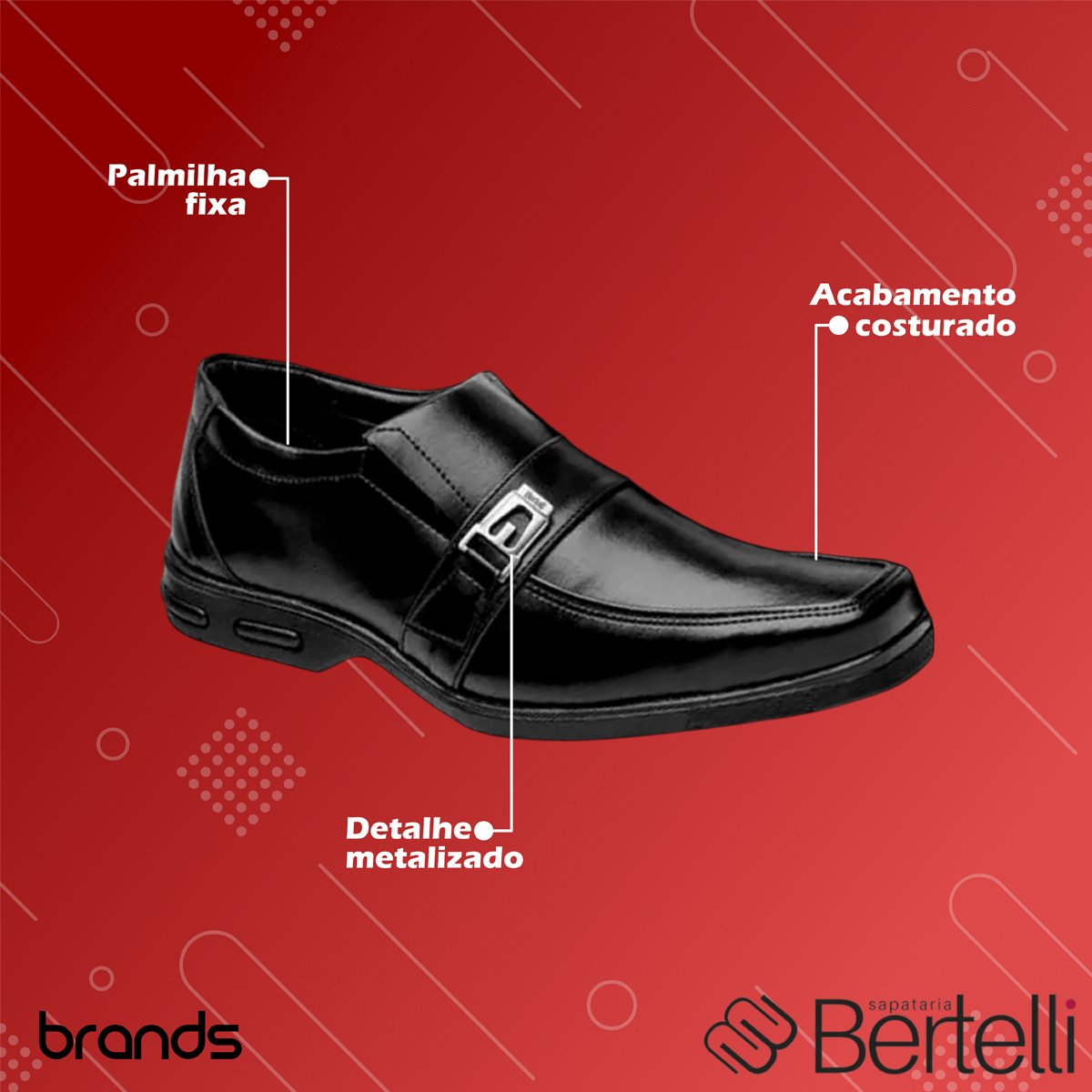 Sapato Social Bico Quadrado Masculino Sola Conforto Detalhe Fivelado Bertelli Preto 2