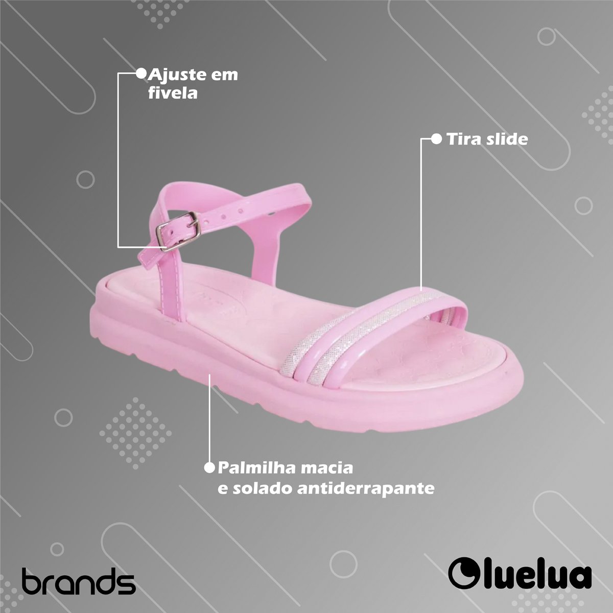 Sandália Papete Casual Ajuste em Fivela Menina Luelua Rosa 2