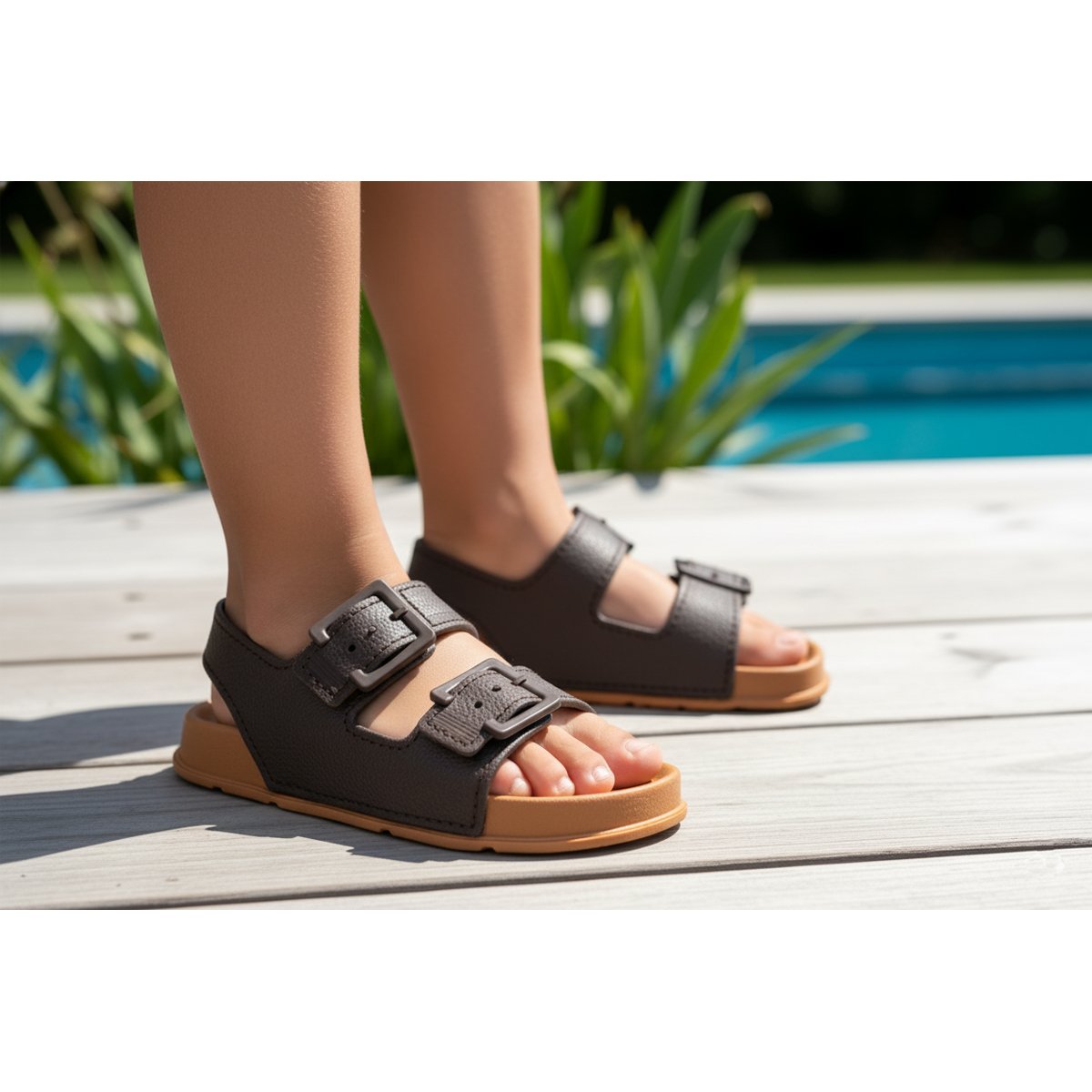 Sandália Papete Confortável Ajuste em Tira Auto Colante Menino Luelua Café/Camel 3