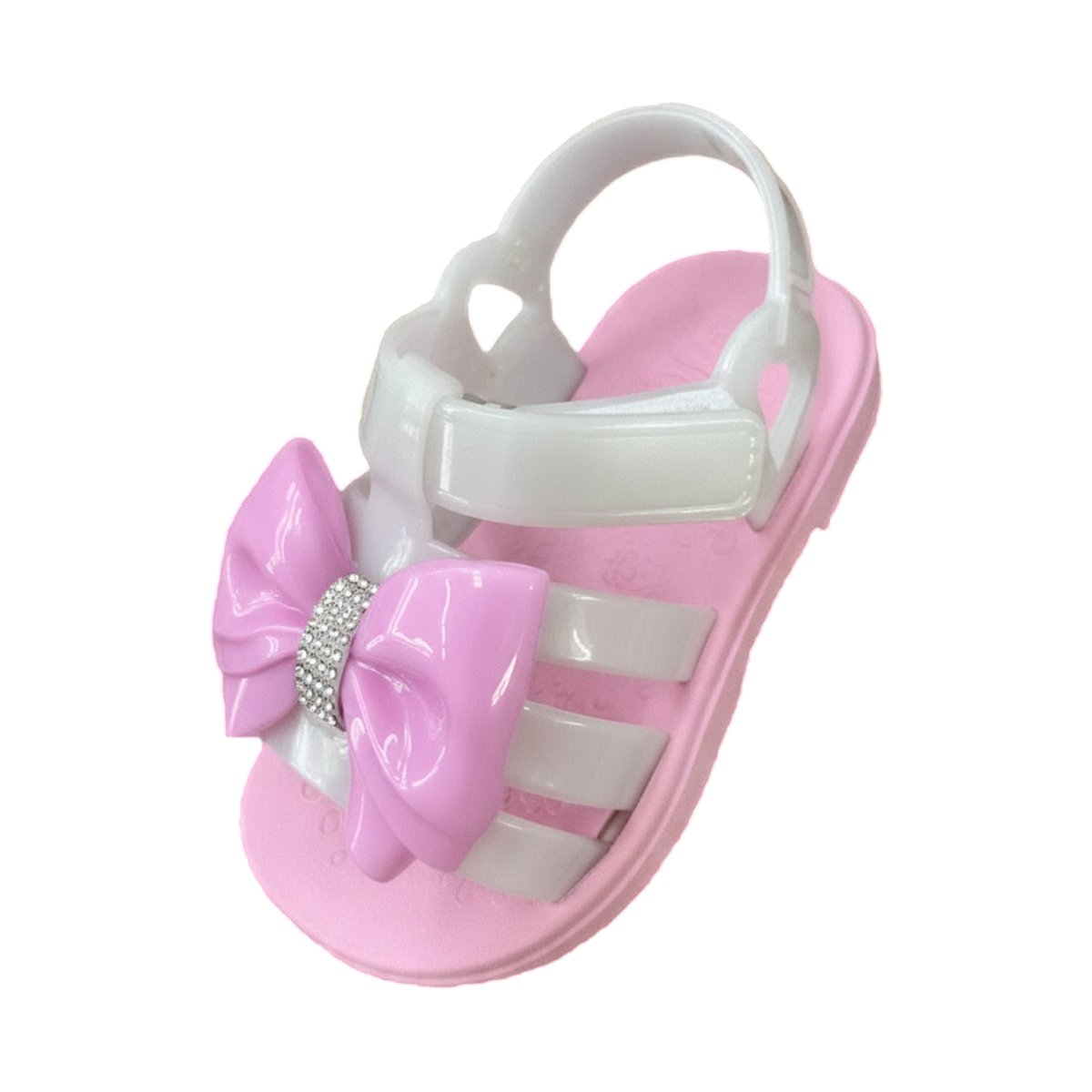 Sandália Papete Aranha Casual Menina Luelua Branco Perolado/Rosa 2