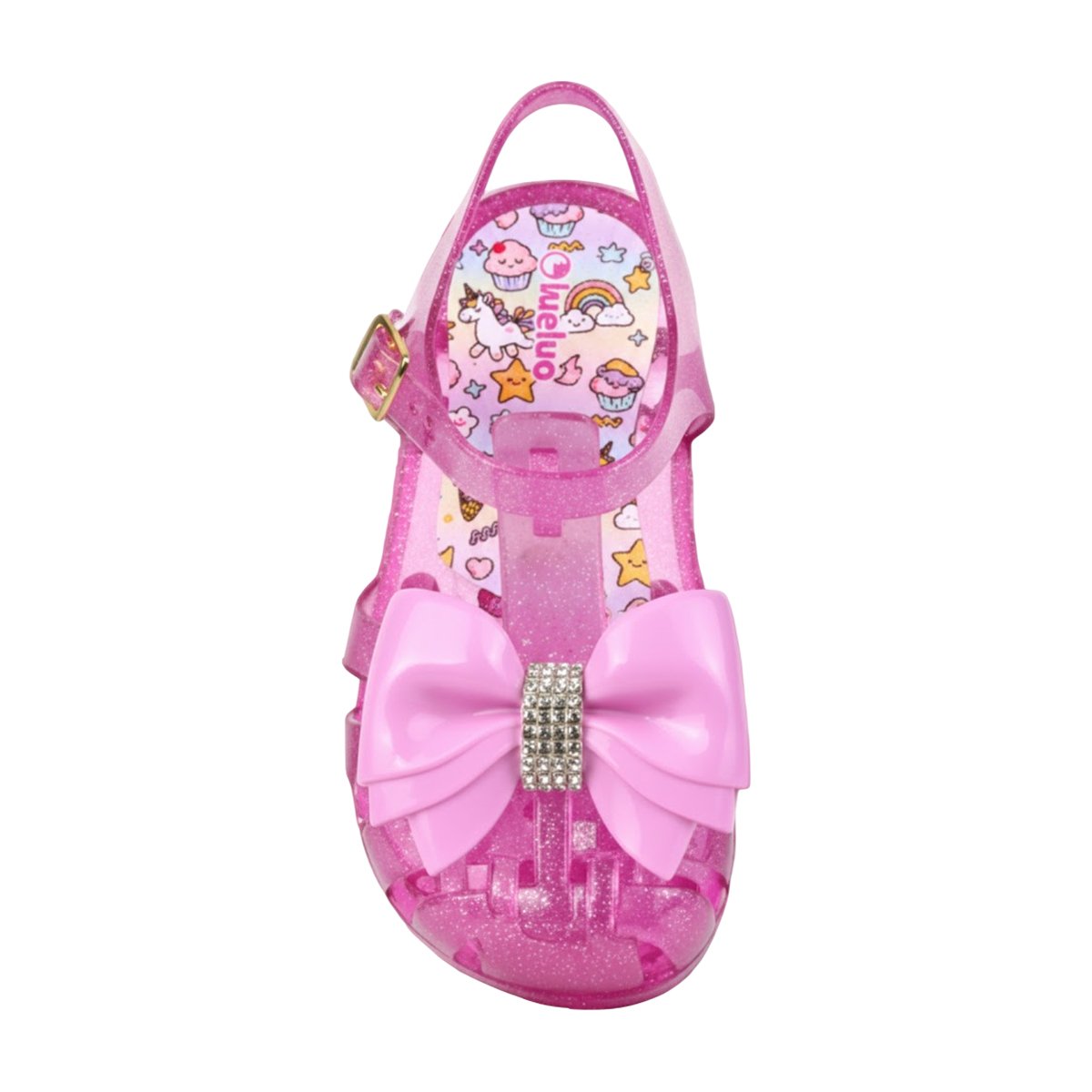 Sandália Casual Aranha Detalhe Laço Menina Luelua Cristal/Rosa Glitter 2