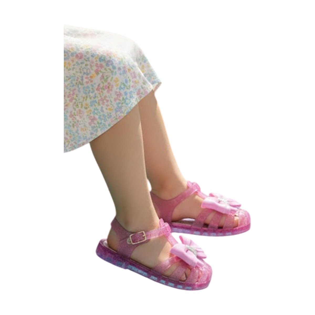 Sandália Casual Aranha Detalhe Laço Menina Luelua Cristal/Rosa Glitter 3