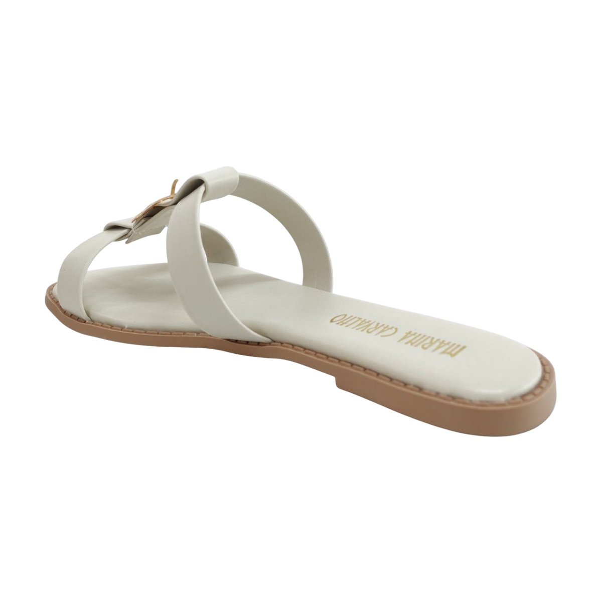 Sandália Slide Rasteira Detalhe Fivela Feminino Marina Carvalho Off White/Dourado 4