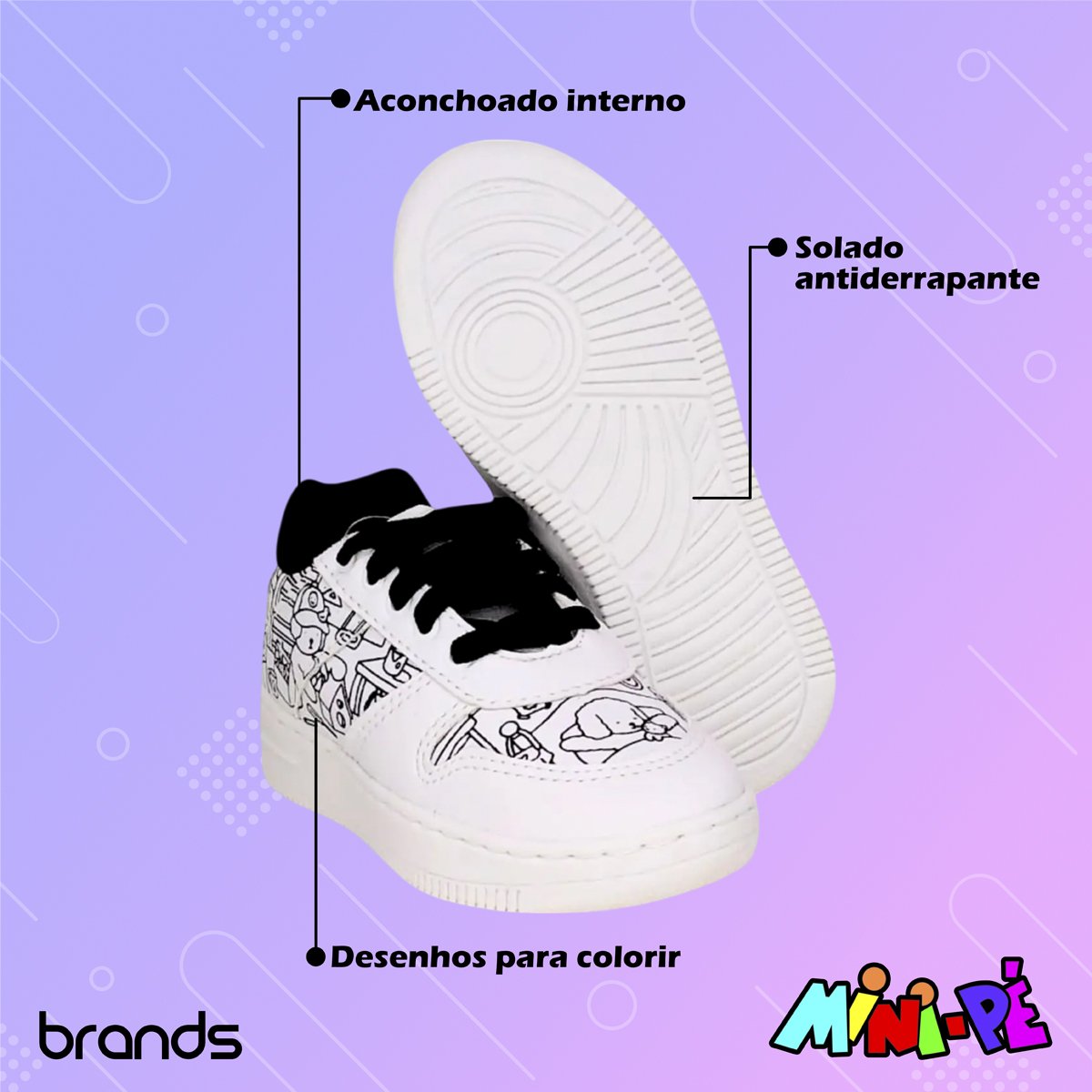 Tênis Infantil Para Colorir Unissex Bobbie Goods Mini Pé Branco/Azul 3