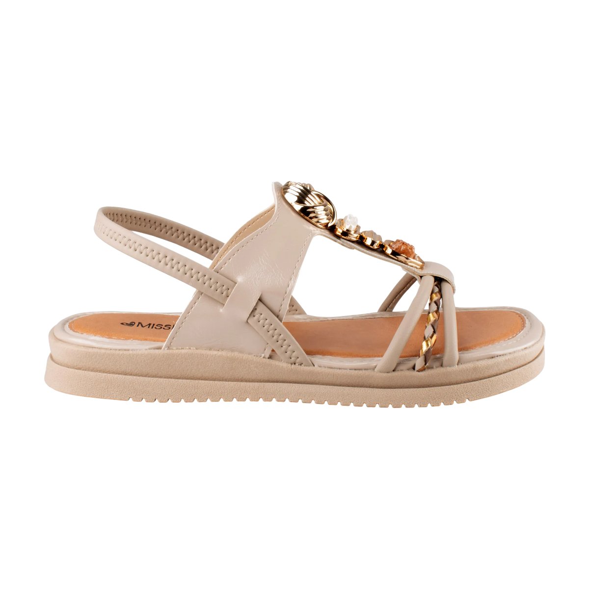 Sandália Casual Flatform Ajuste em Elástico Feminina Mississipi Bege/Dourado 2
