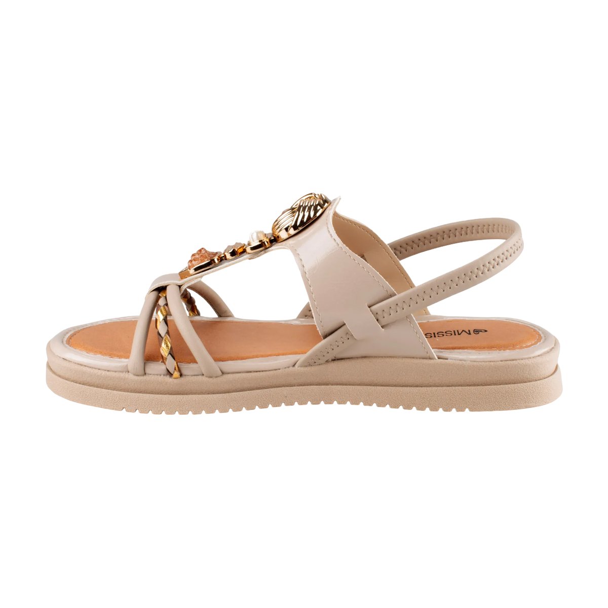 Sandália Casual Flatform Ajuste em Elástico Feminina Mississipi Bege/Dourado 3