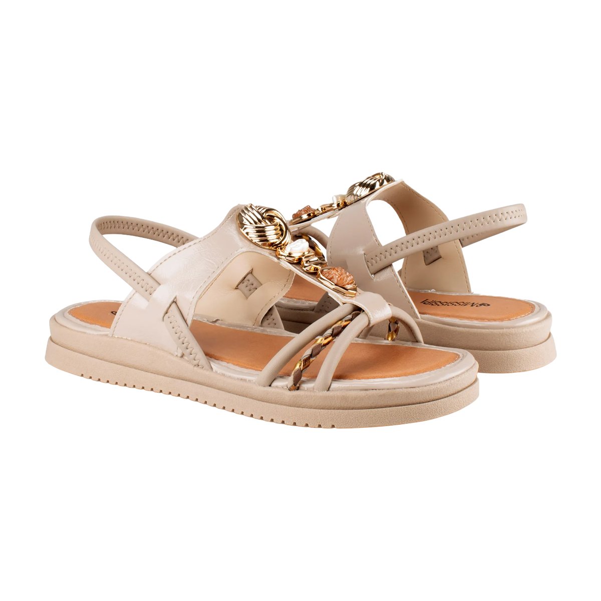 Sandália Casual Flatform Ajuste em Elástico Feminina Mississipi Bege/Dourado 5