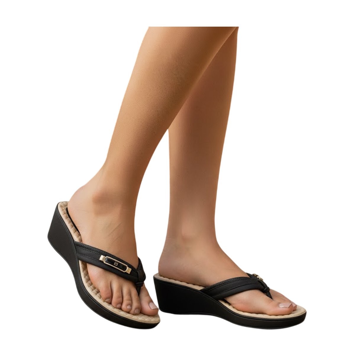 Chinelo Casual de Dedo Confortável Salto Anabela Feminino Piccadilly Preto 2