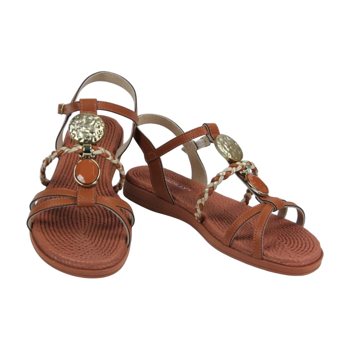 Sandália Rasteira Casual com Tiras Detalhadas Feminina Piccadilly Camel/Dourado 5