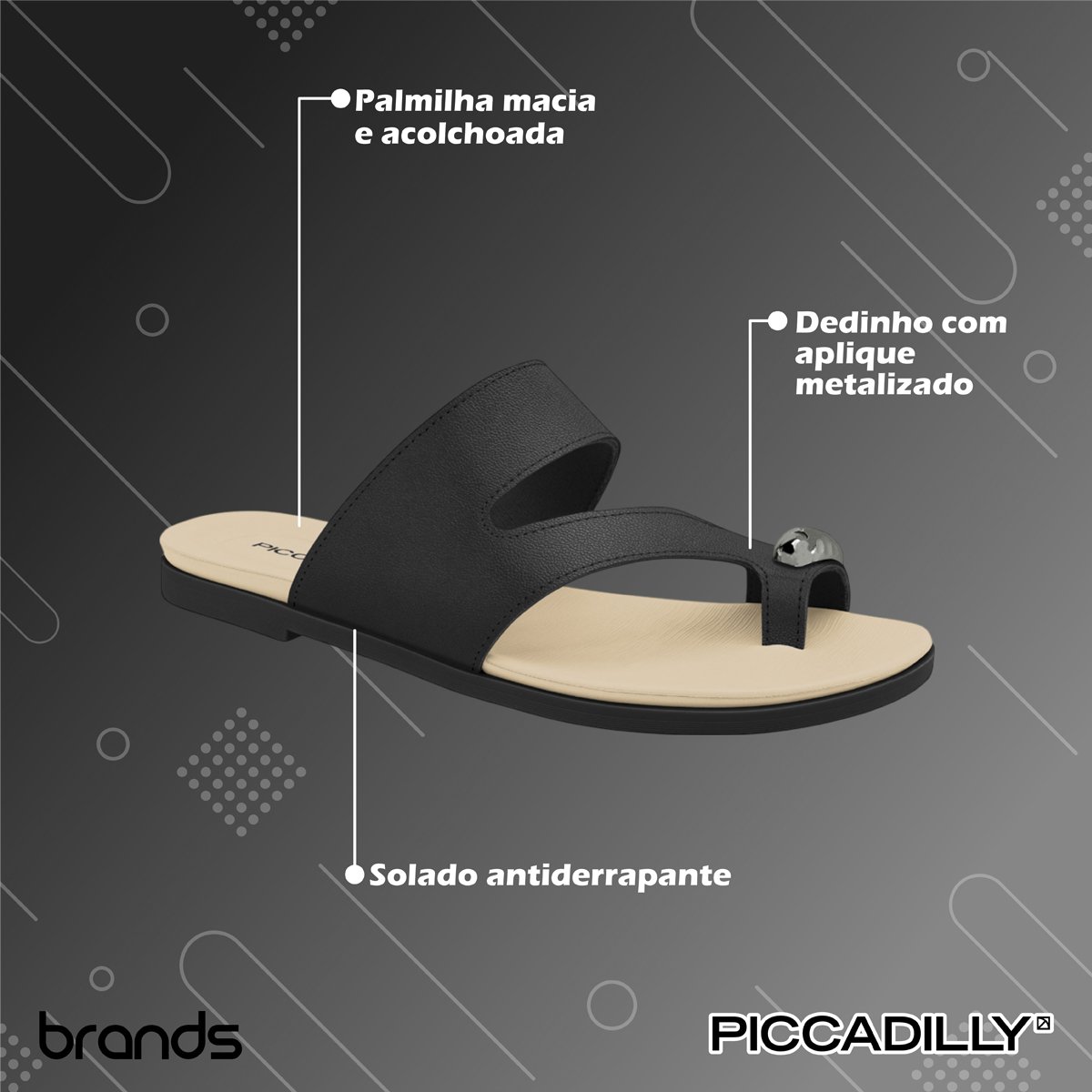 Sandália Rasteira Dedinho Casual Total Conforto Feminina Piccadilly Marrom 2