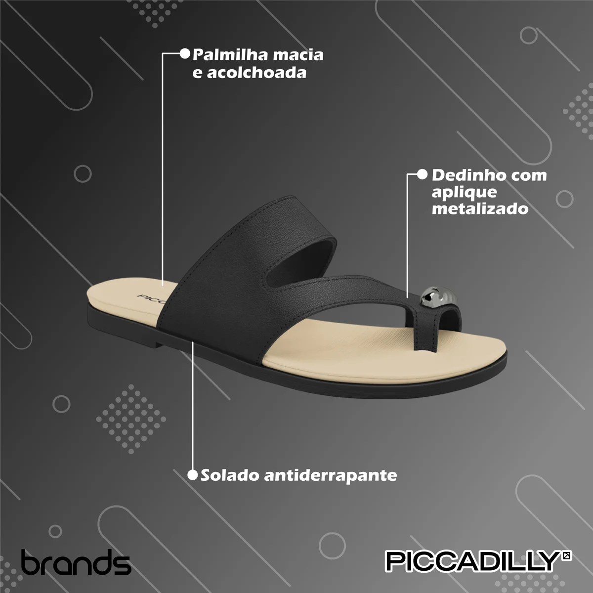 Sandália Rasteira Dedinho Casual Total Conforto Feminina Piccadilly Prata 2