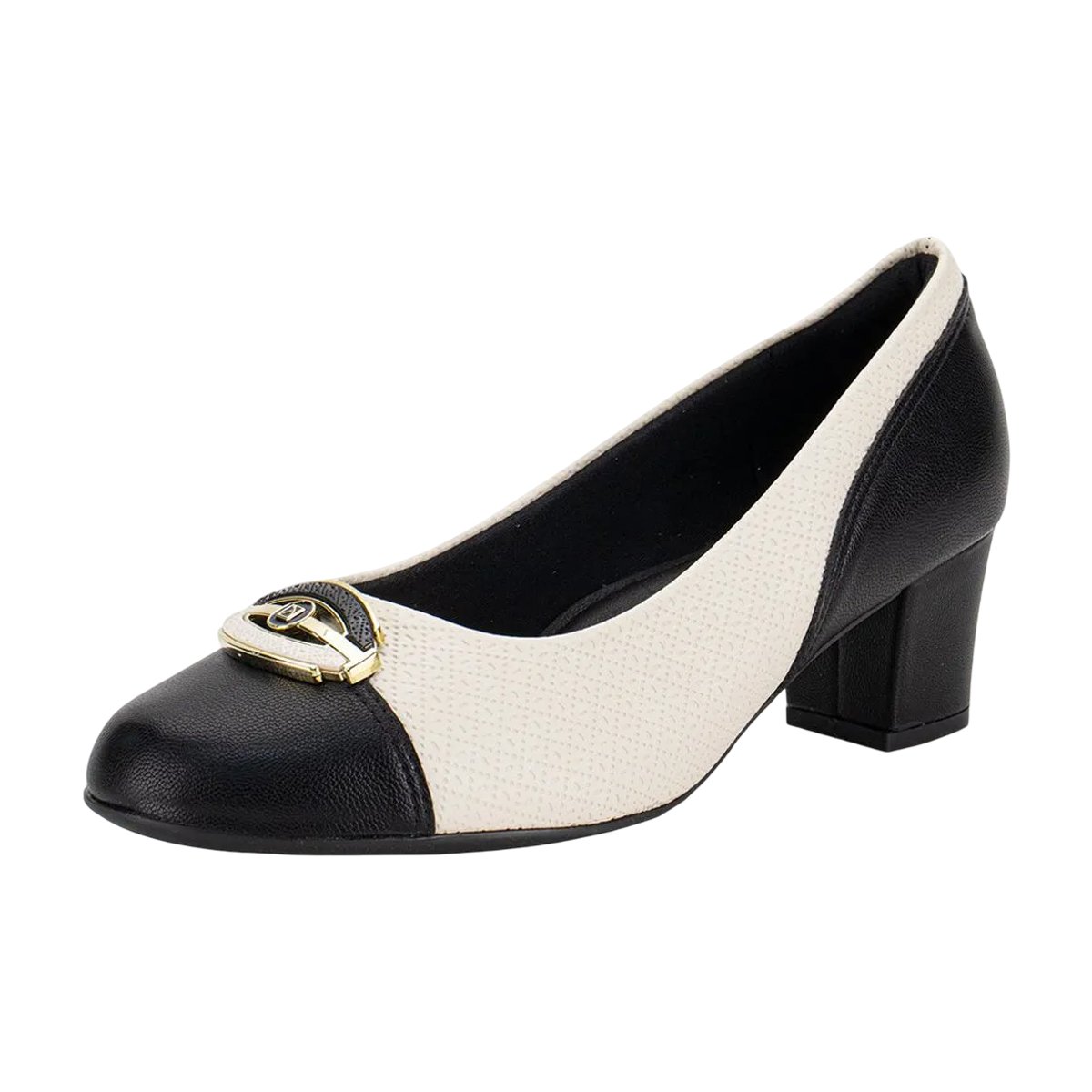 Sapato Social Salto Bloco Médio Confortável Feminino Piccadilly Off White/Preto/Napa 2