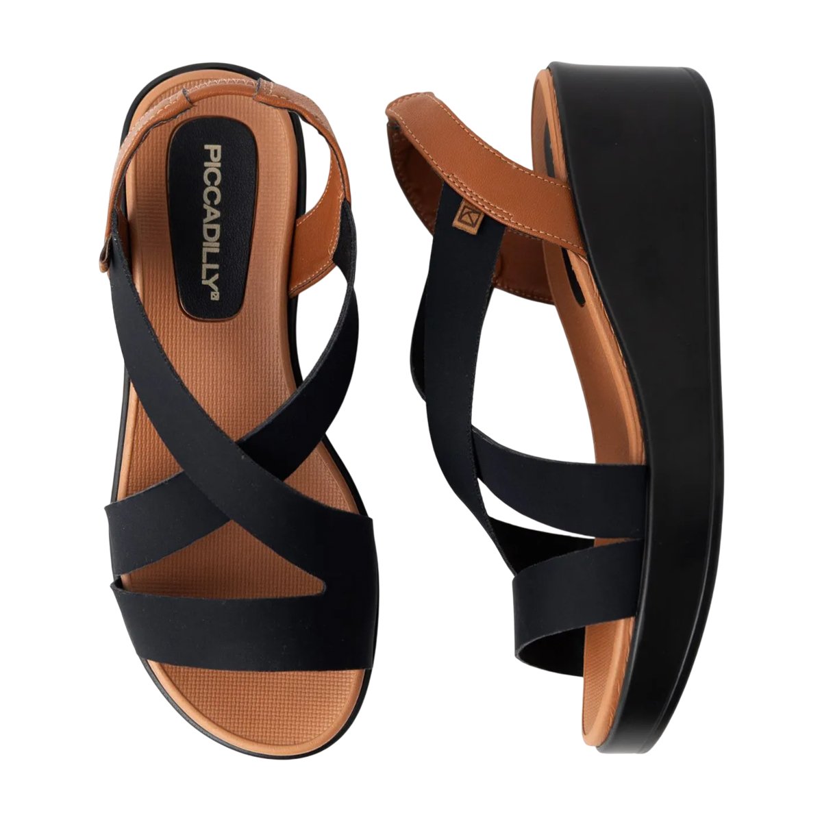 Sandália Casual Salto Anabela Médio Feminina Piccadilly Preto 7
