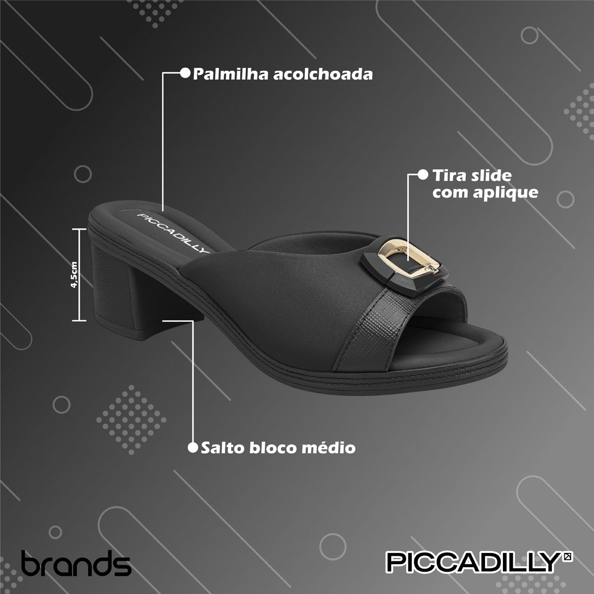 Tamanco Casual Salto Grosso Médio Feminino Piccadilly Preto 2