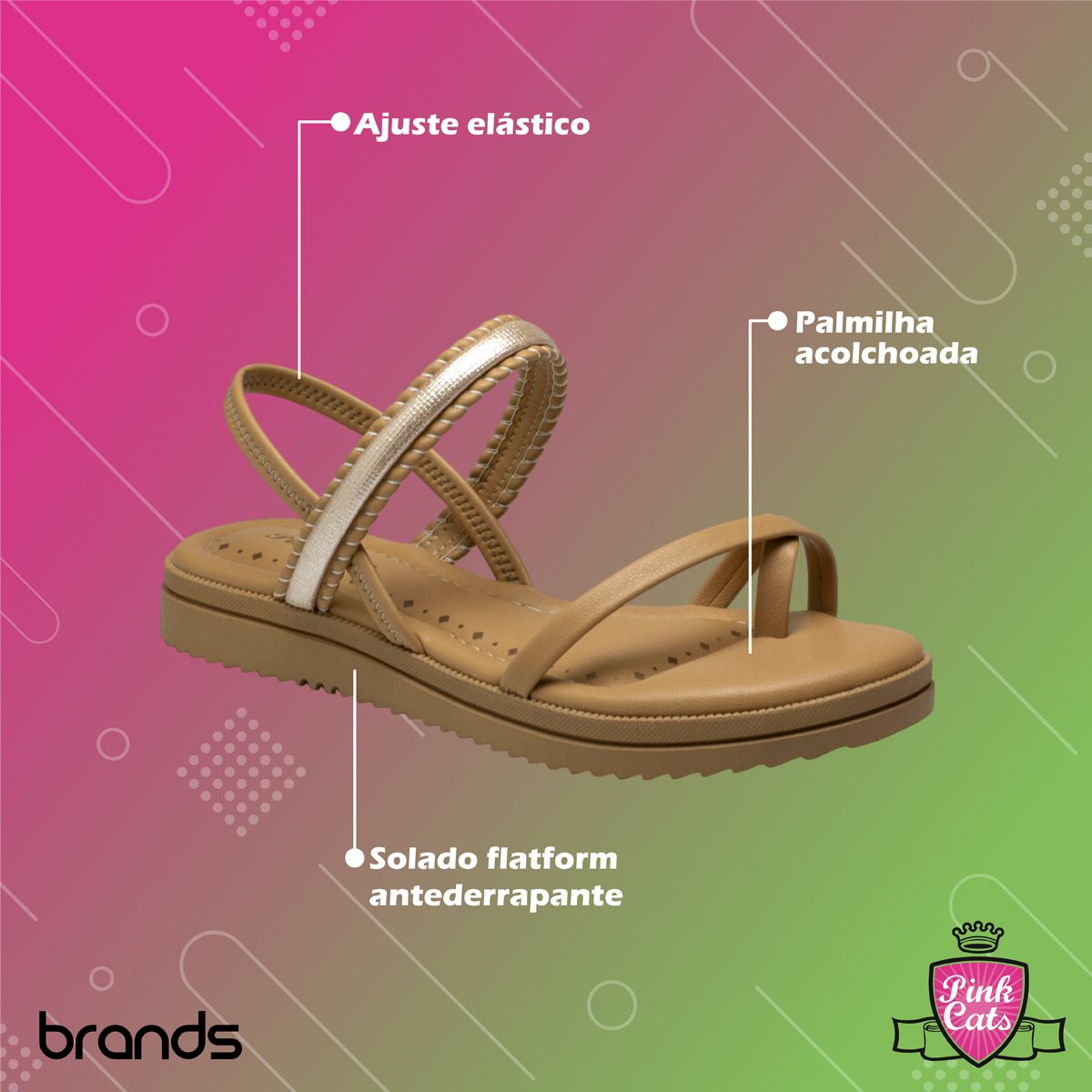 Sandália Flatform Comfort Estilosa Menina Pink Cats Marrom 2