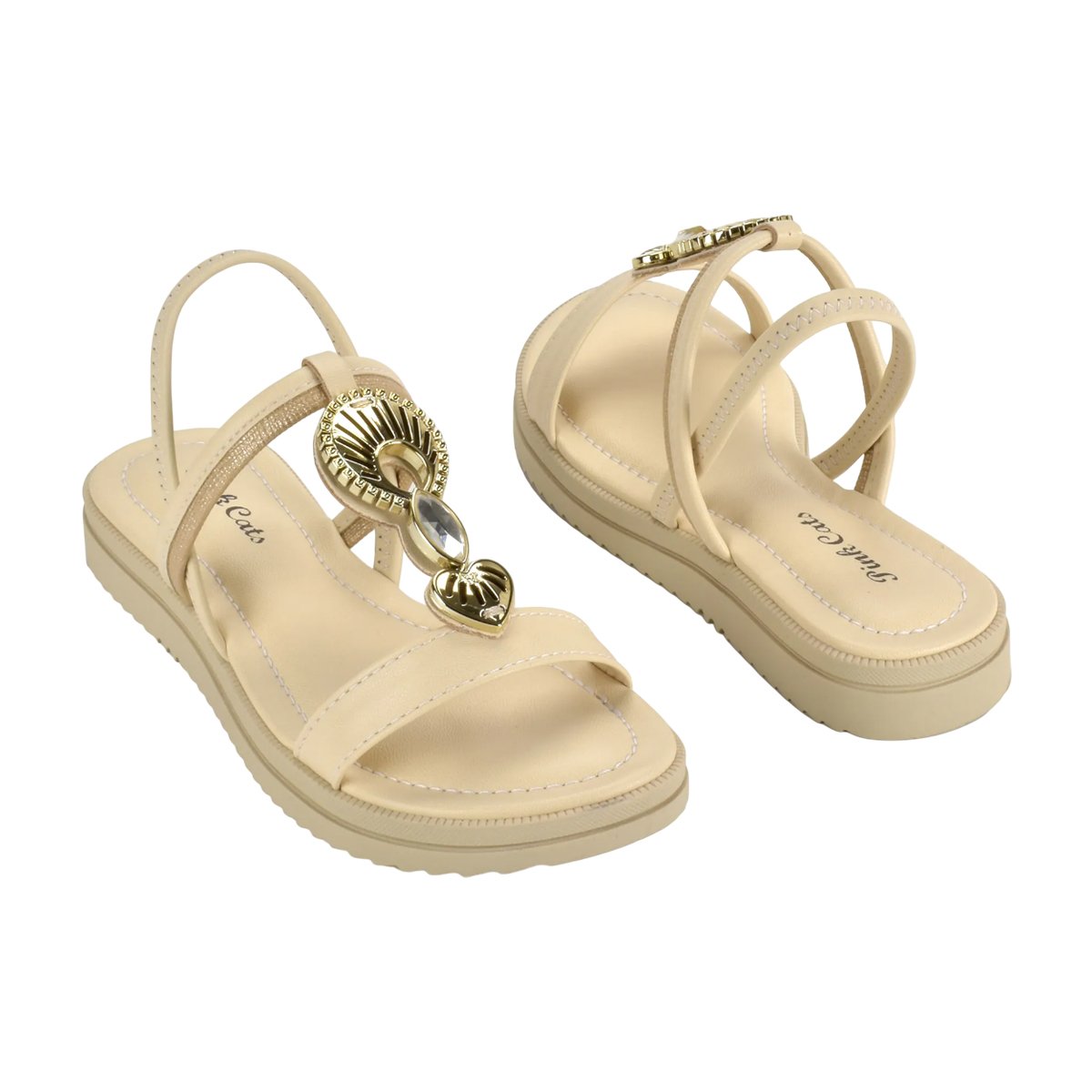 Sandália Casual Flatform com Apliques Menina Pink Cats Creme/Dourado 6
