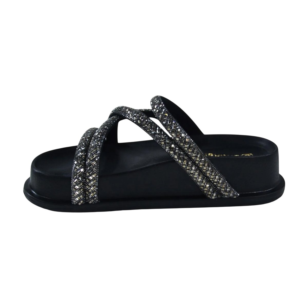 Sandália Papete Flatform Tiras Brilhosas Feminina Santinelli Preto/Cristal 3