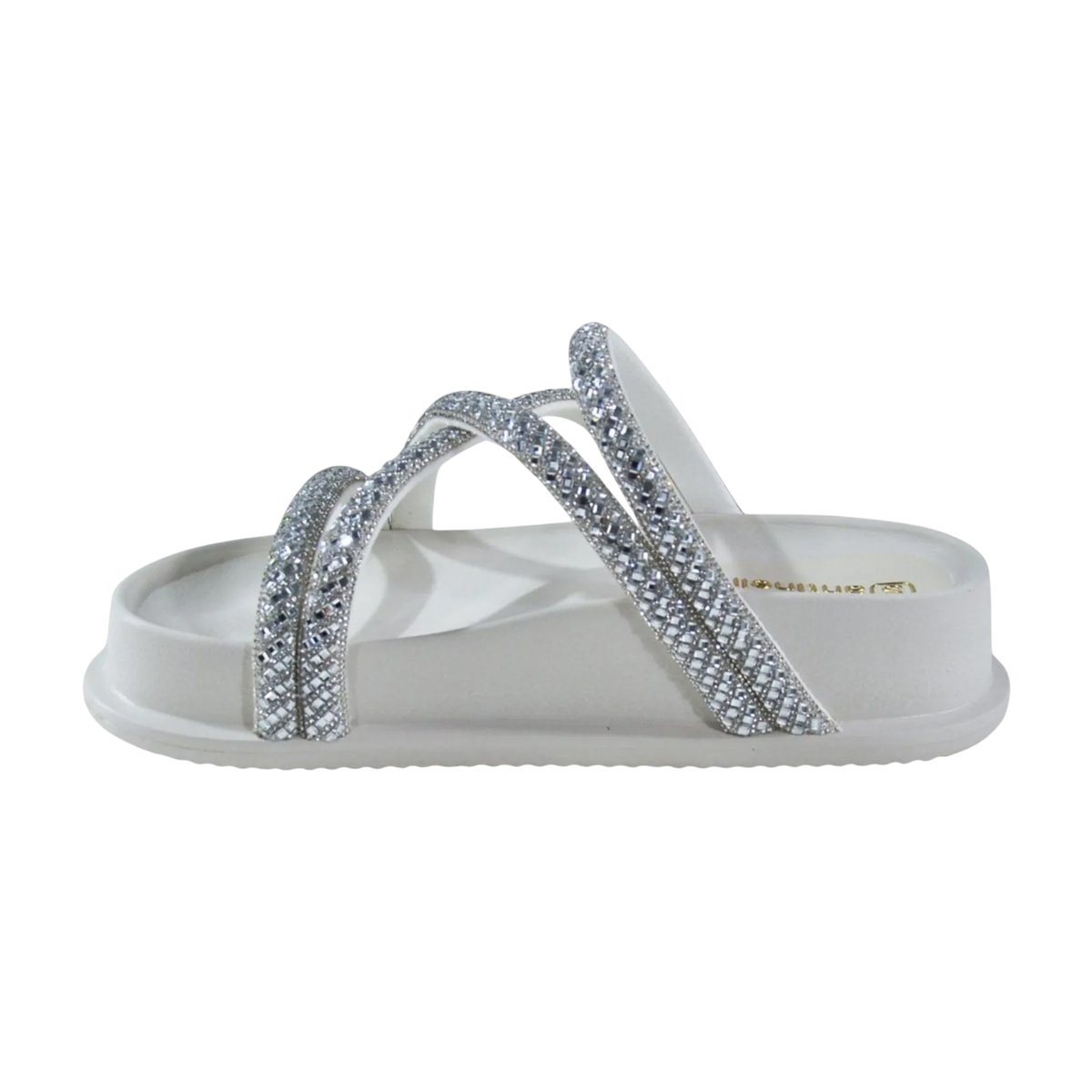 Sandália Papete Flatform Tiras Brilhosas Feminina Santinelli Marfim/Prata 3