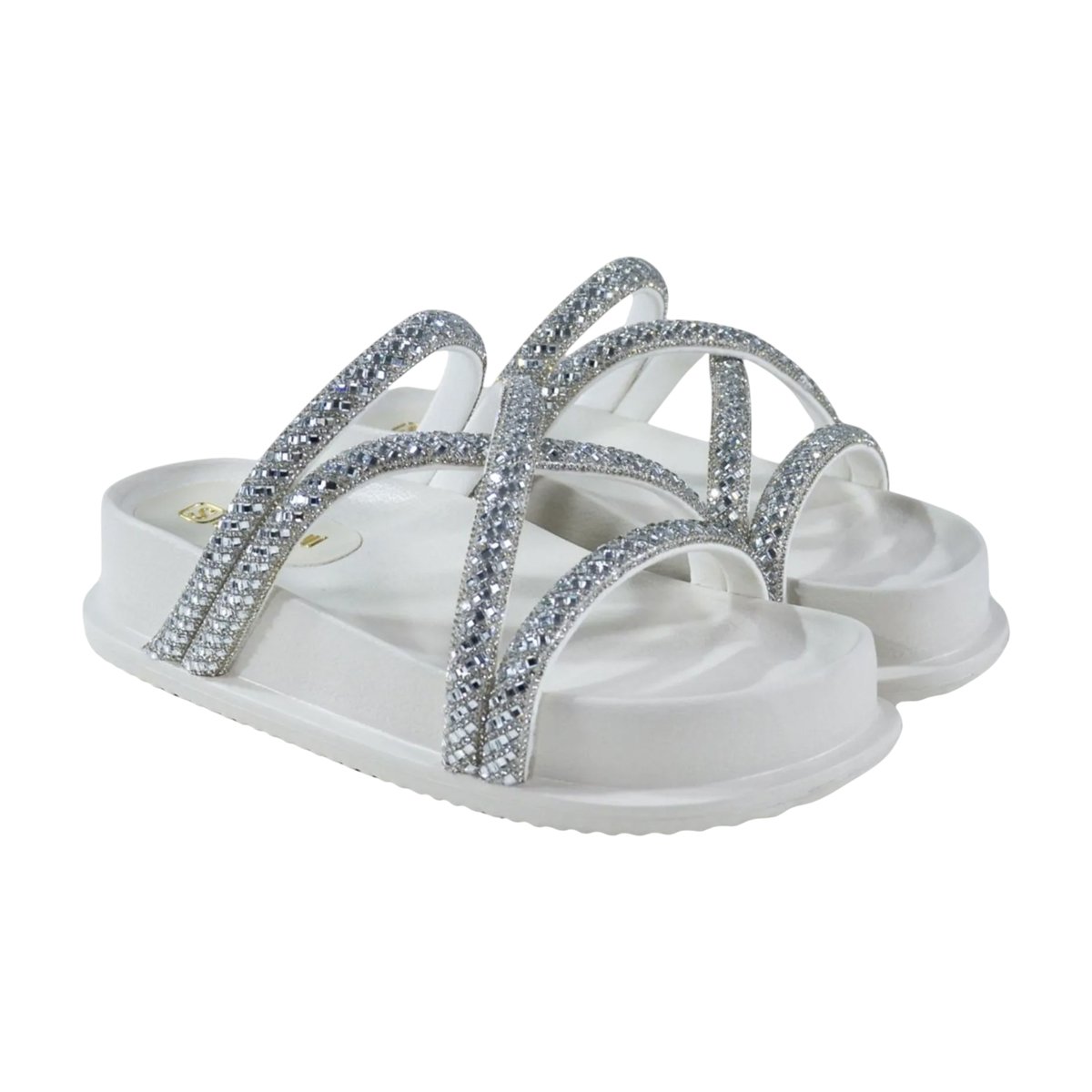 Sandália Papete Flatform Tiras Brilhosas Feminina Santinelli Marfim/Prata 5