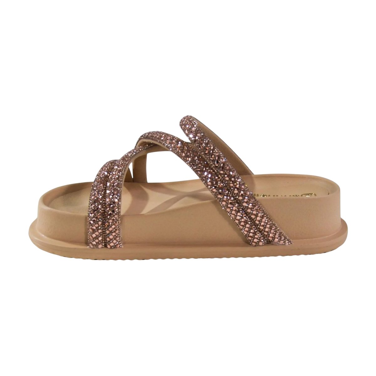 Sandália Papete Flatform Tiras Brilhosas Feminina Santinelli Camel/Cristal 3