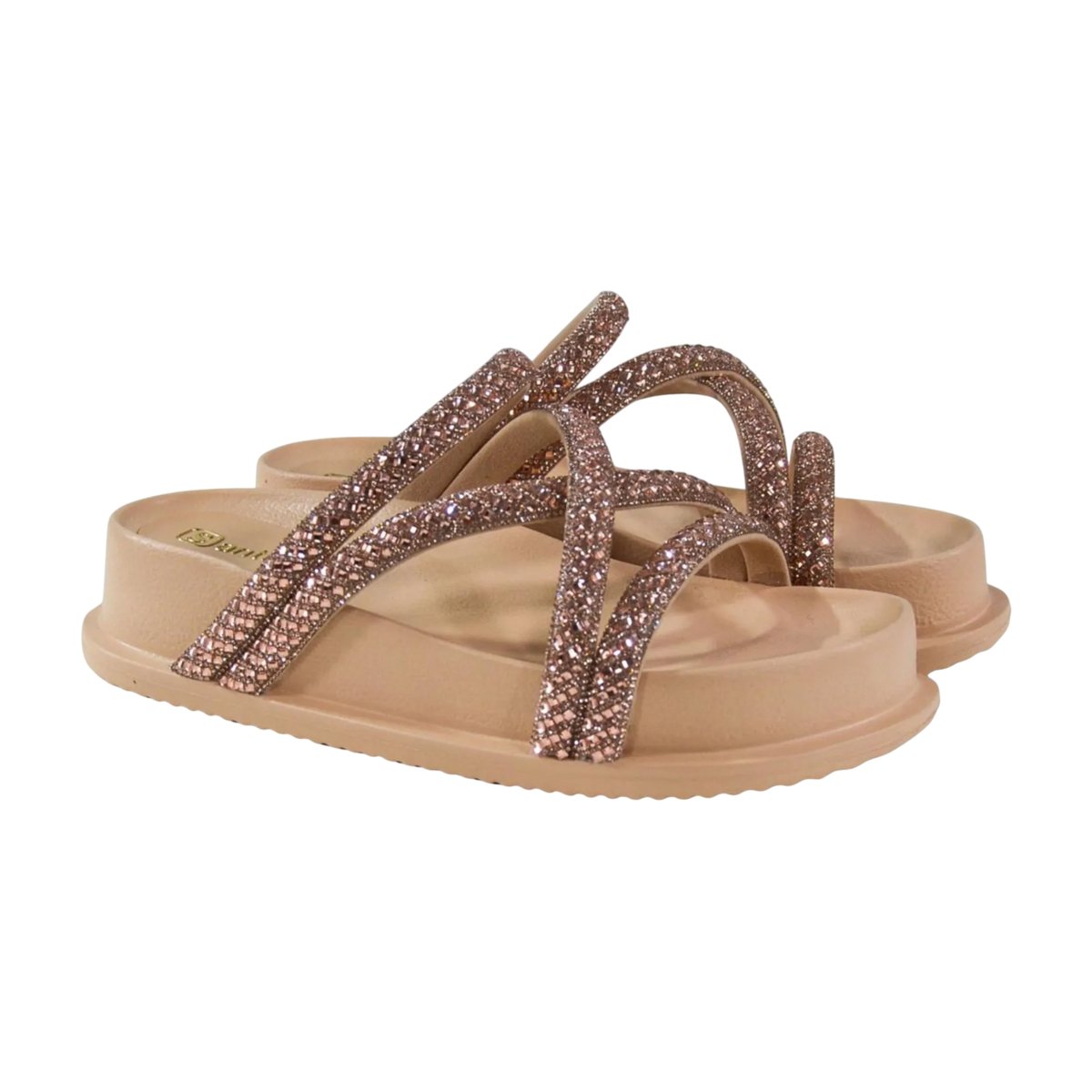 Sandália Papete Flatform Tiras Brilhosas Feminina Santinelli Camel/Cristal 5