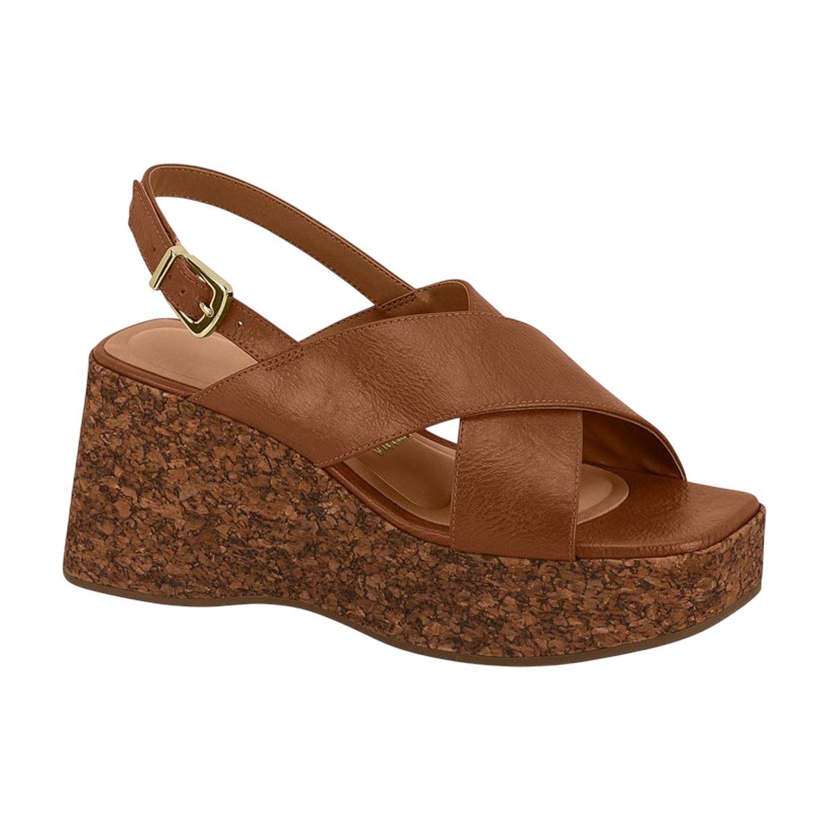 Sandália Plataforma Feminina Tira Cruzada Anabela Cortiça Vizzano