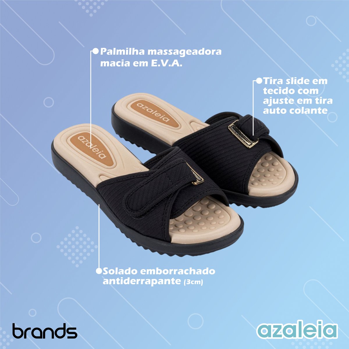 Sandália Salto Anabela com Tira Slide Ajustável Feminina Azaleia Preto 2