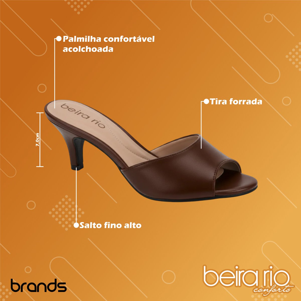 Tamanco Casual Salto Fino e Tira Slide Feminino Beira Rio Preto 2