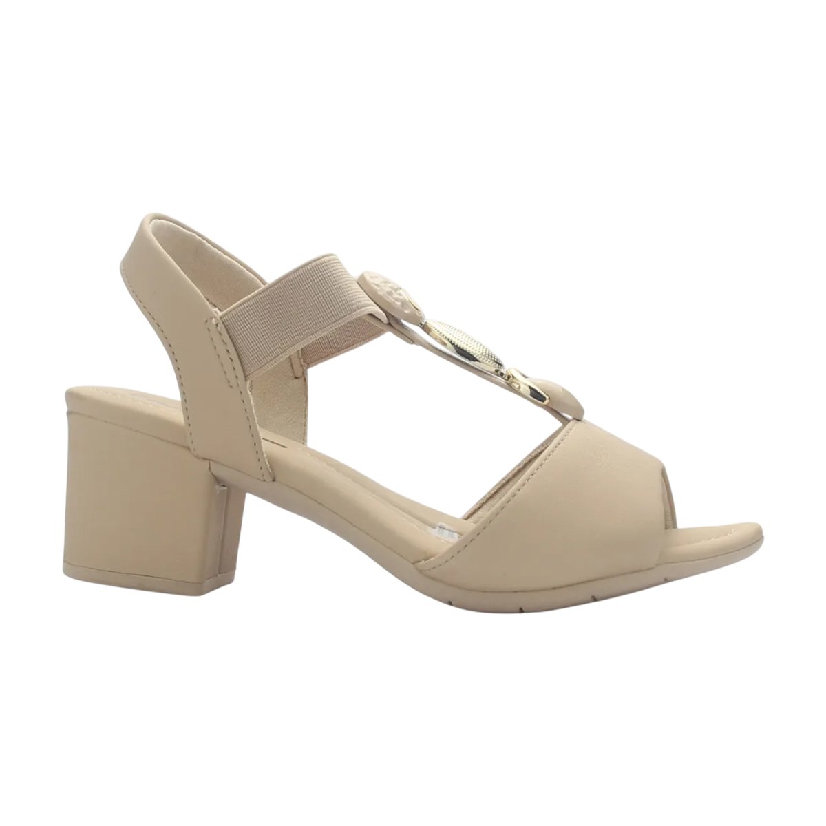 Sandália Casual Salto Bloco Médio Feminina Comfort Flex Bege 5