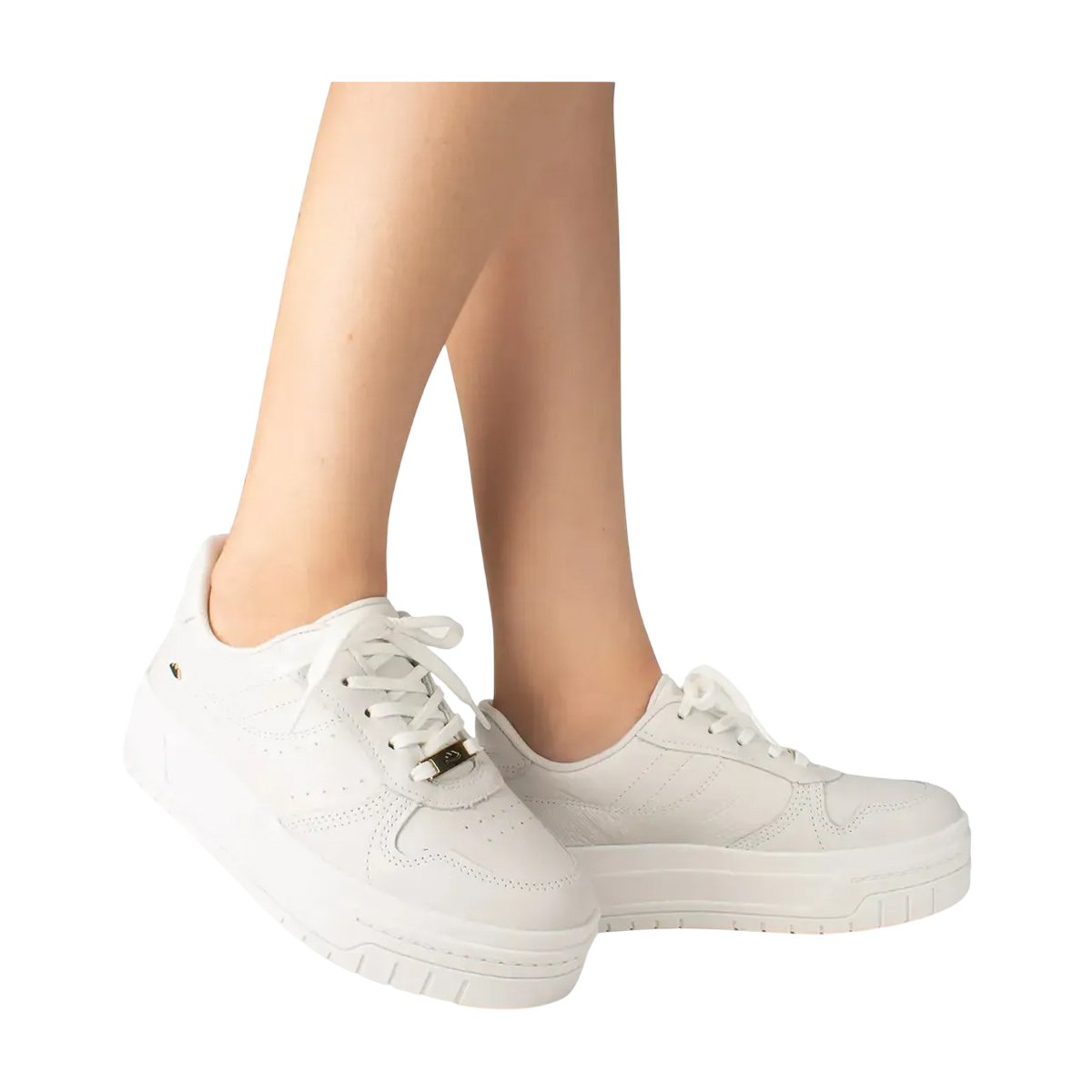 Tênis Casual de Couro com Sola Alta Feminino Dakota Branco 7