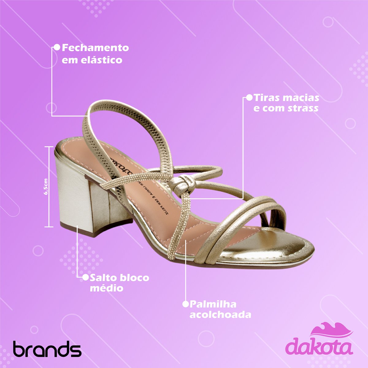 Sandália Festa Salto Bloco Médio Feminina Dakota Prata 2