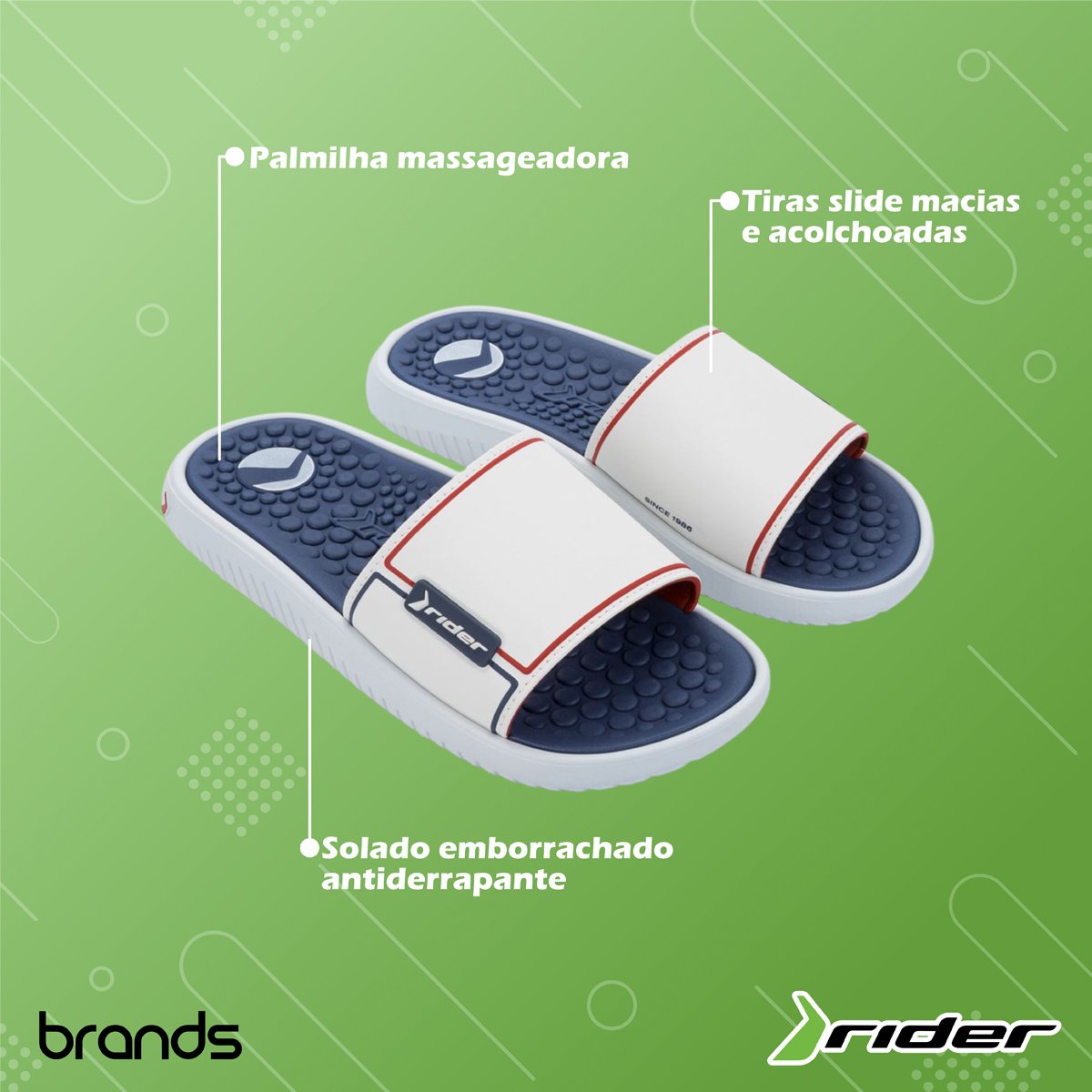 Chinelo Casual Pump Slide Palmilha Anatômica Masculino Rider Preto 2