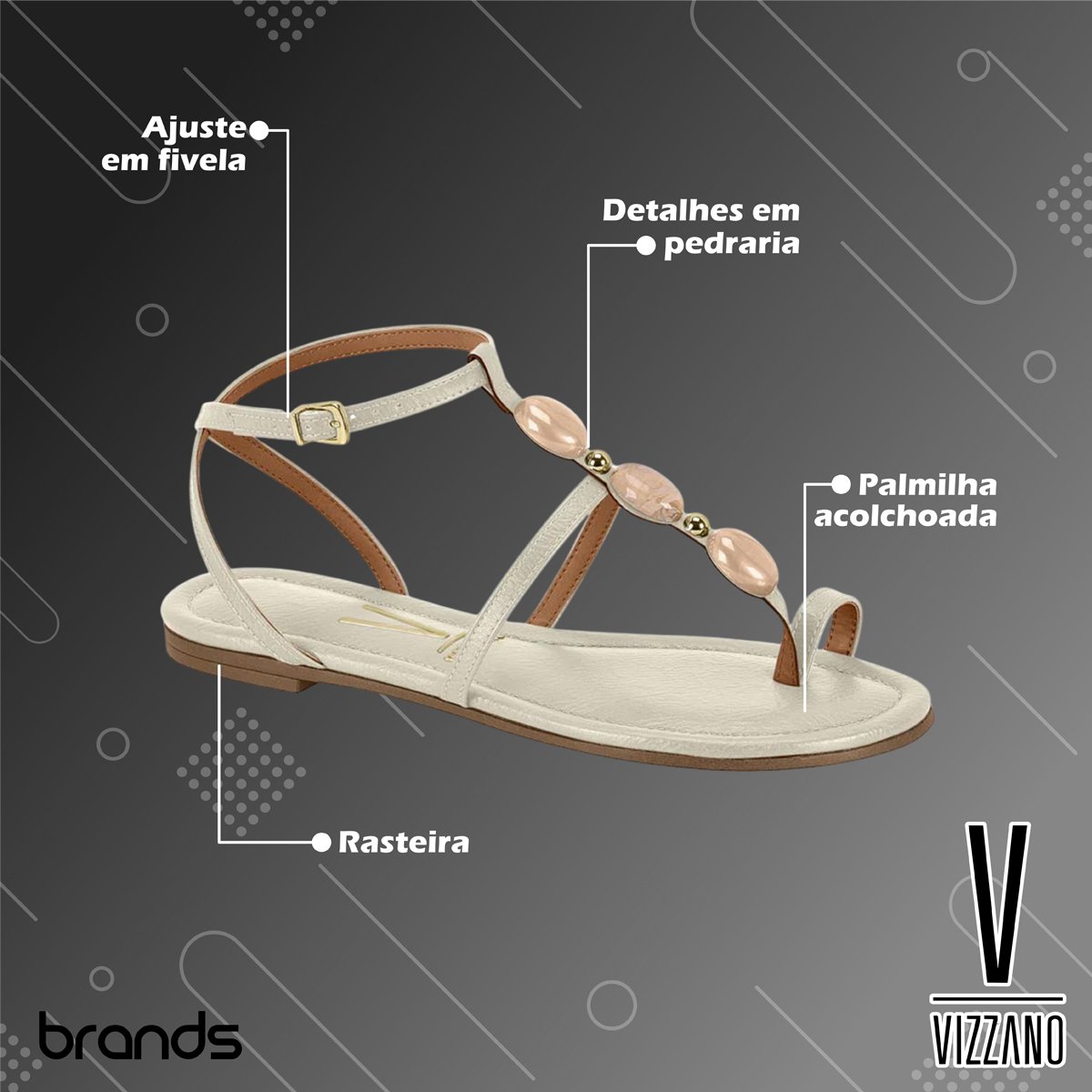 Sandália Casual Rasteira com Detalhe em Pedraria Feminina Vizzano Marrom 2