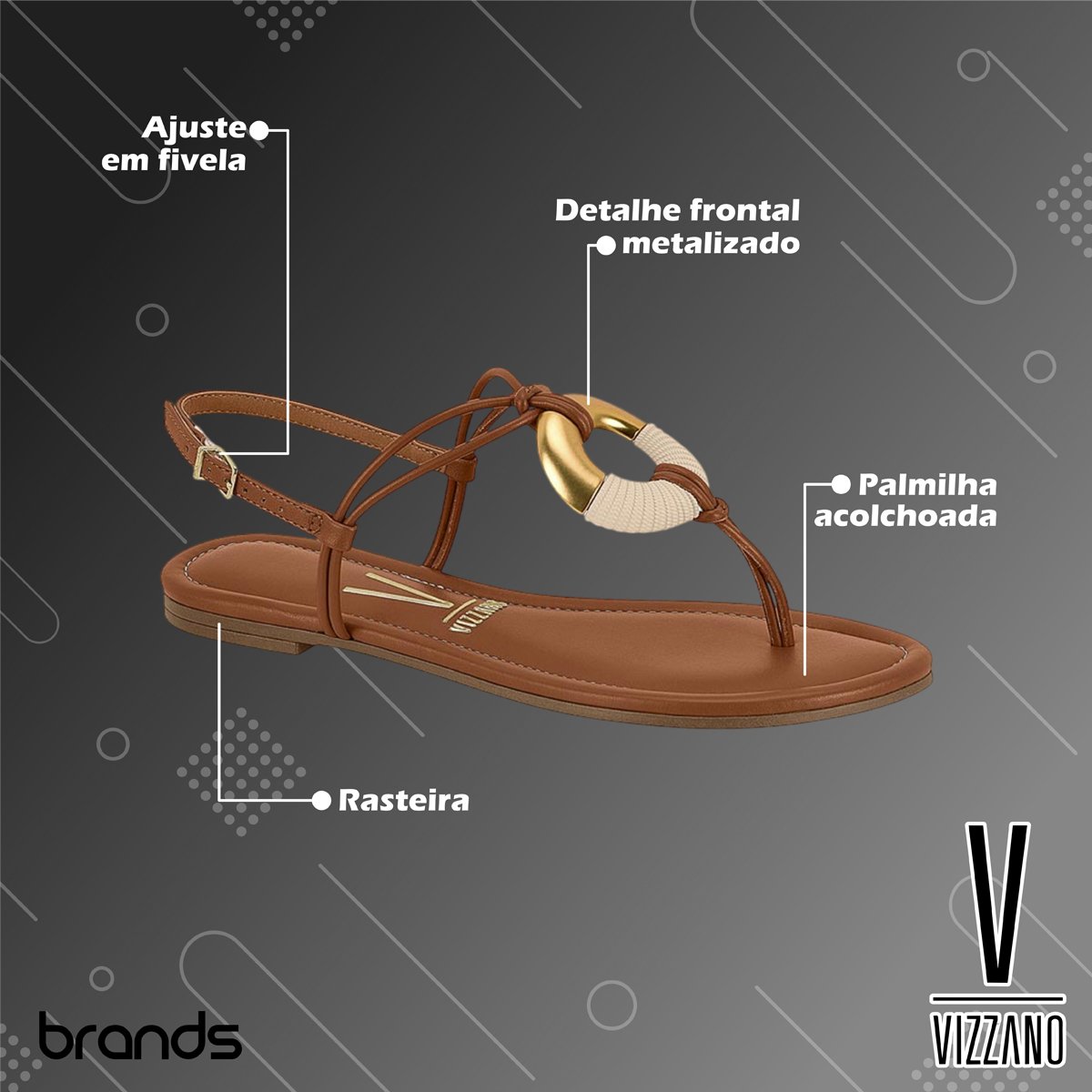 Sandália Casual de Dedo Estilosa Feminina Vizzano Preto 2