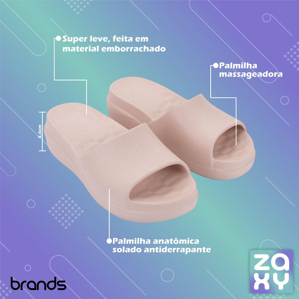 Chinelo Casual Plataforma Flow Slide Feminino Zaxy Rosa 2