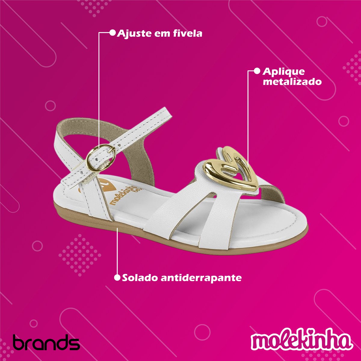 Sandália Casual Ajuste em Fivela Menina Molekinha Rosa 2