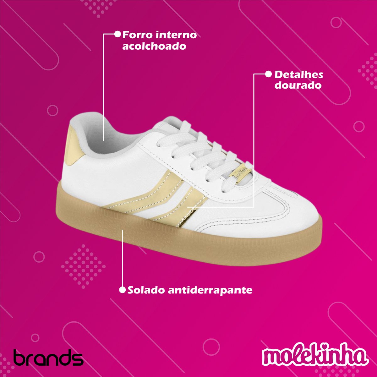 Tênis Casual Estiloso Menina Molekinha Branco/Preto 2