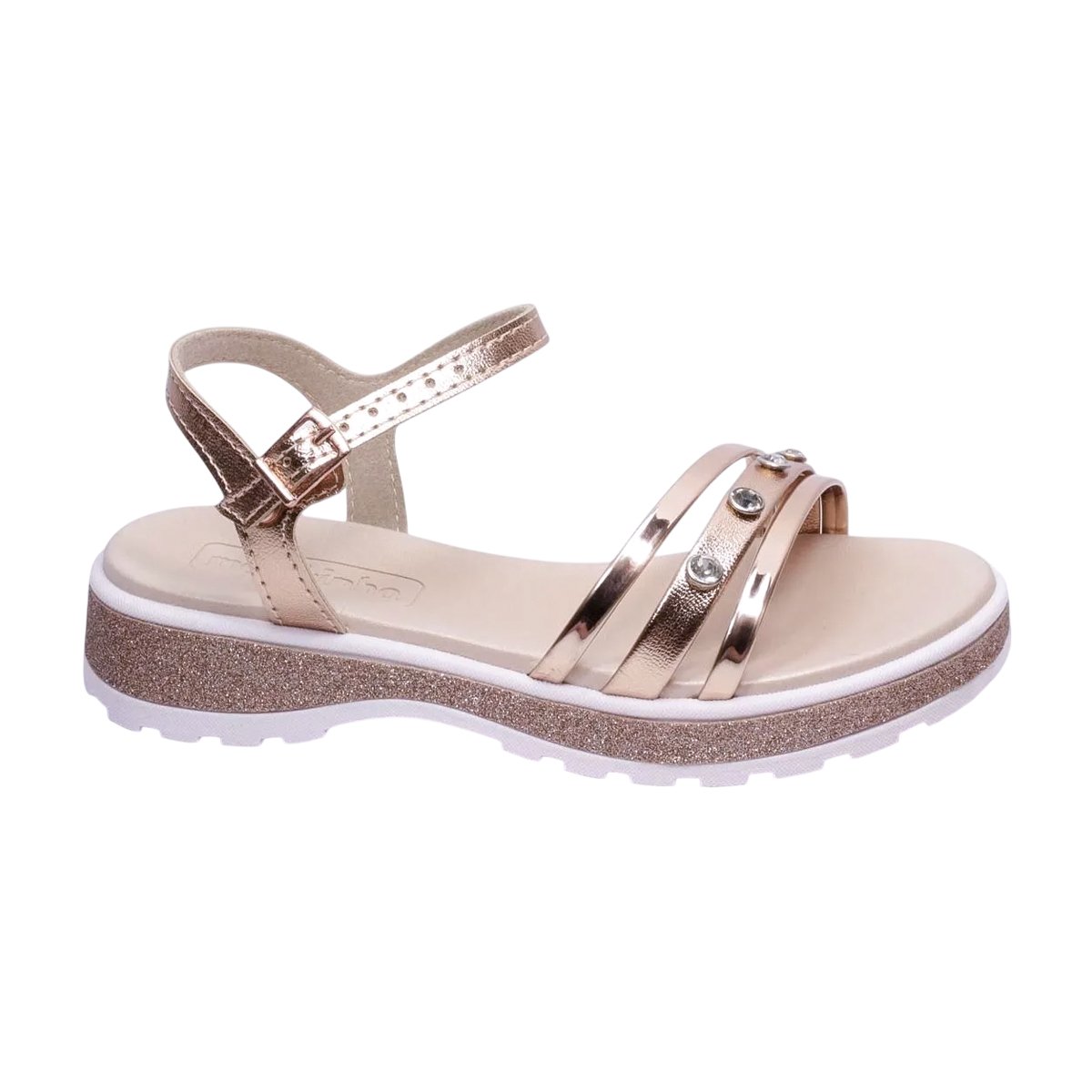 Sandália Casual com Tira Slide Brilho Lateral Menina Molekinha Bronze 5