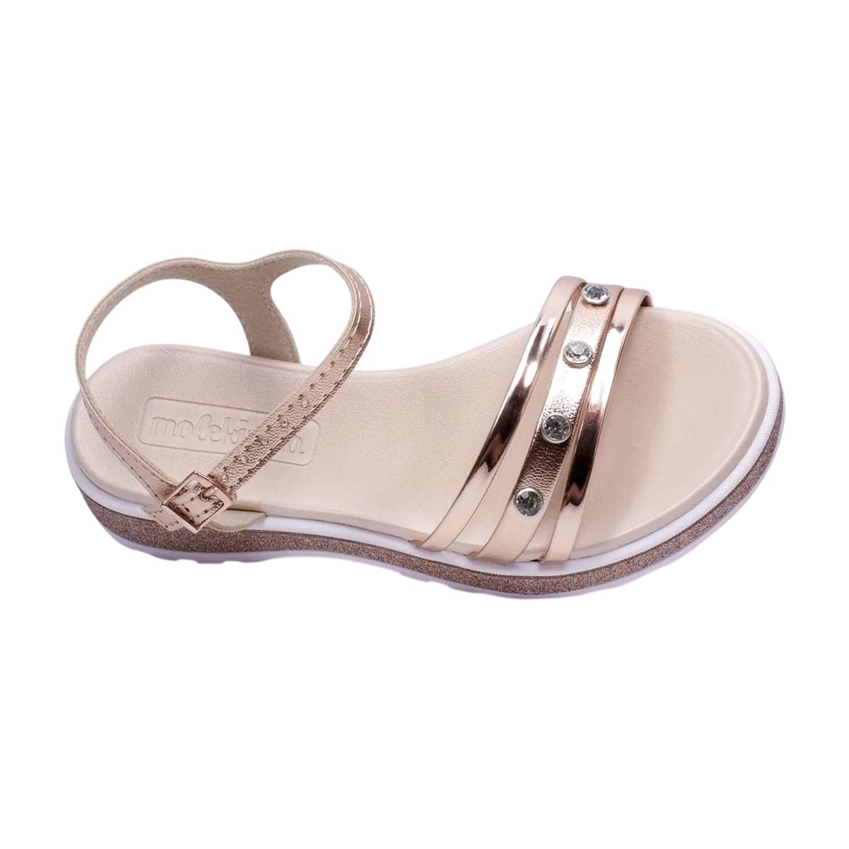 Sandália Casual com Tira Slide Brilho Lateral Menina Molekinha Bronze 6