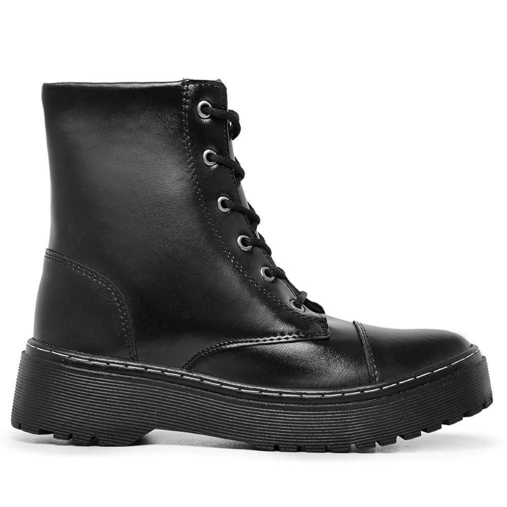 Bota Coturno Feminino Flatform Tratorado Cadarço Cano Curto