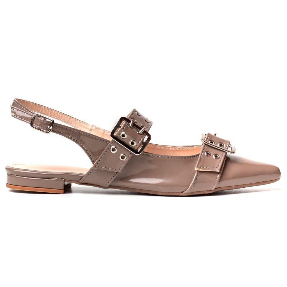 Sapato Sapatilha Feminina Slingback Bico Fino Fivela Ilhós
