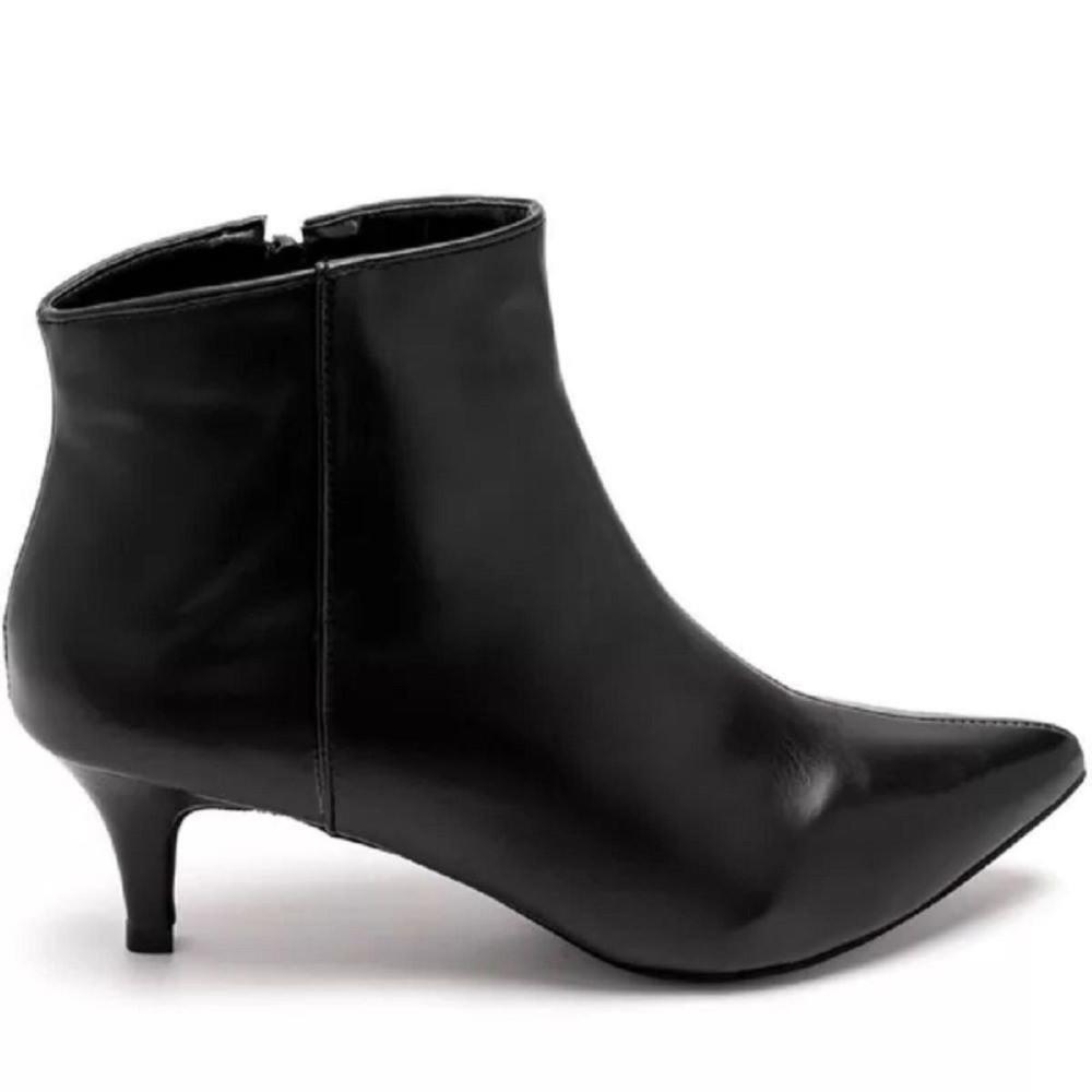 Bota Feminina Cano Curto Elegância com Bico Fino Salto Médio Preto 1