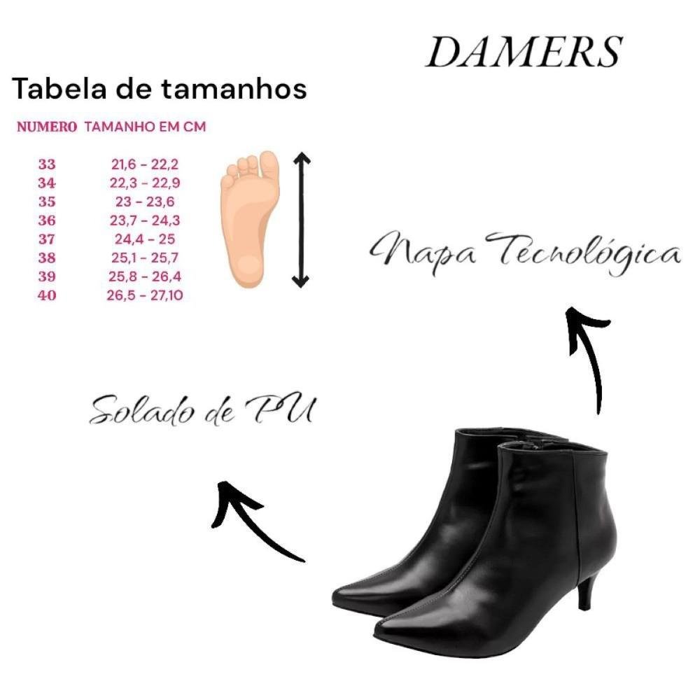 Bota Feminina Cano Curto Elegância com Bico Fino Salto Médio Preto 7