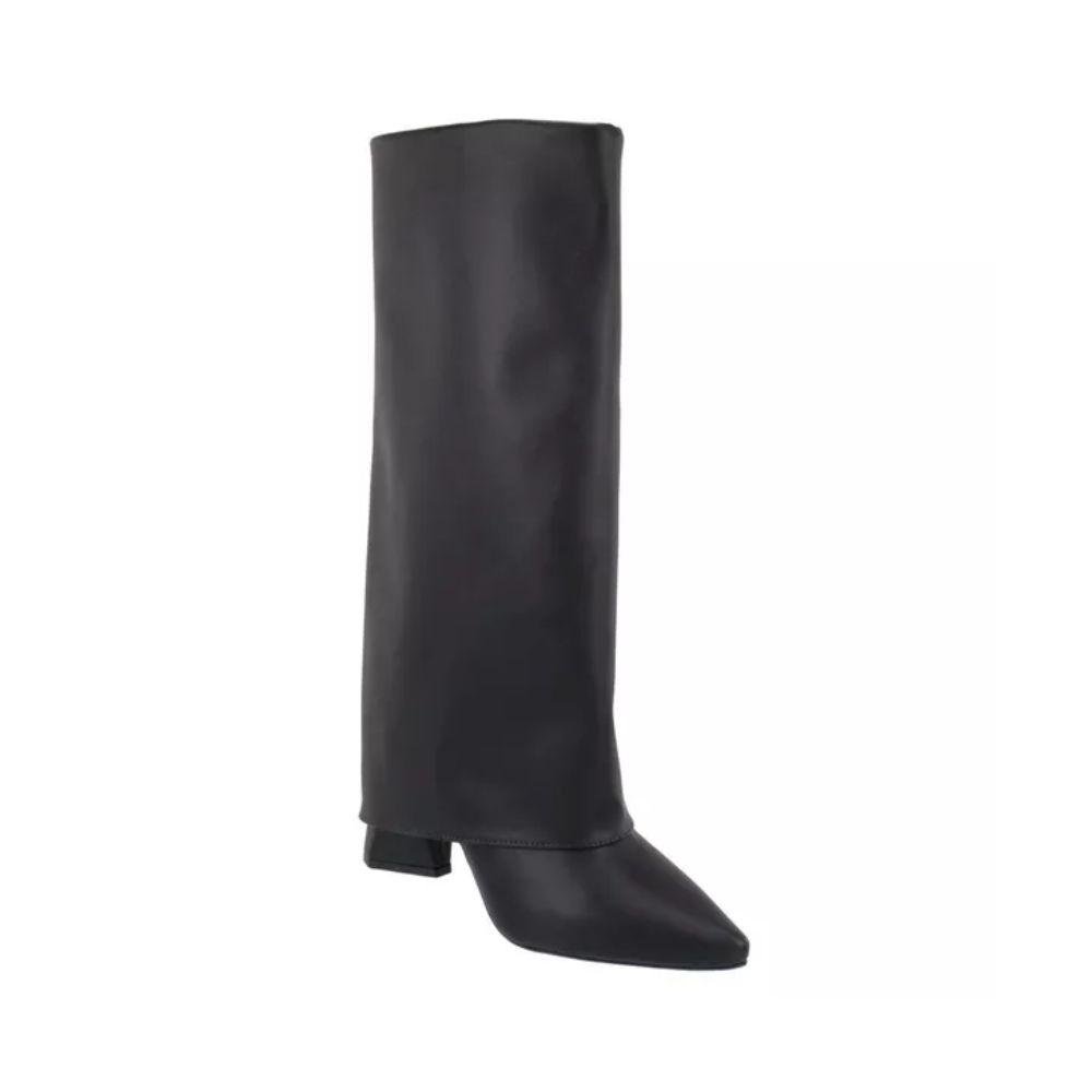Bota Feminina Capa Salto Alto Grosso Geométrico Bico Fino Preto 4