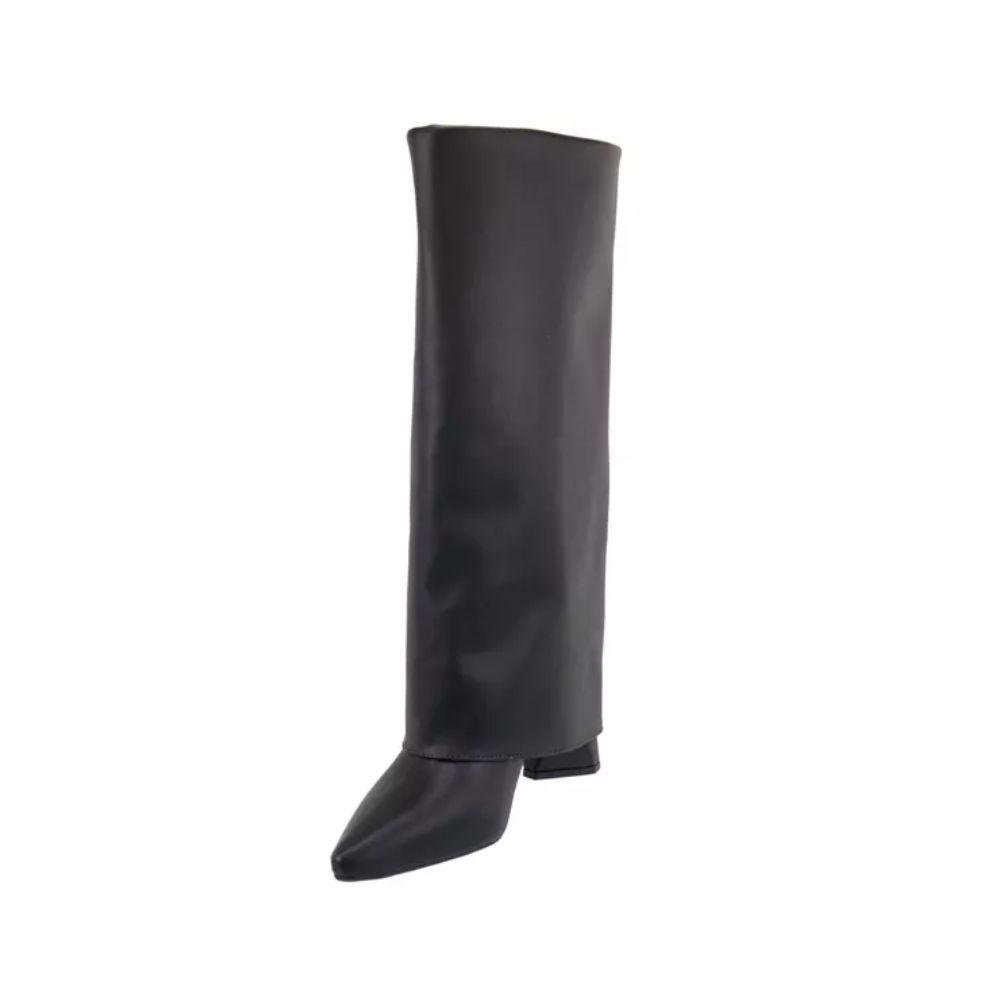 Bota Feminina Capa Salto Alto Grosso Geométrico Bico Fino Preto 5