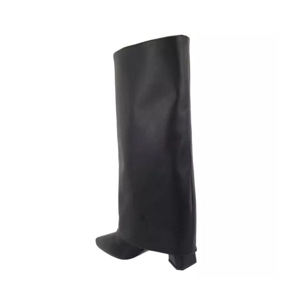 Bota Feminina Capa Salto Alto Grosso Geométrico Bico Fino Preto 6