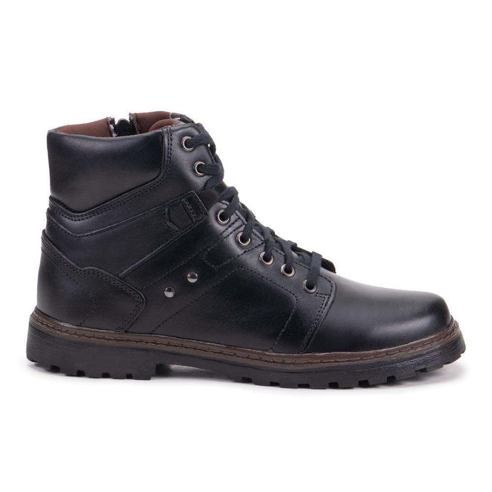 Bota Coturno Masculino de Couro Legítimo Cano Curto Militar Preto 1